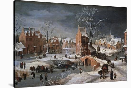 Winter Scene with Ice Skaters and Birds-Pieter Brueghel the Younger-Stretched Canvas