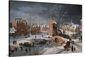 Winter Scene with Ice Skaters and Birds-Pieter Brueghel the Younger-Stretched Canvas