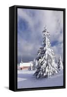 Winter scenery on the Kandel with church, Black Forest, Baden-Wurttemberg, Germany-Markus Lange-Framed Stretched Canvas