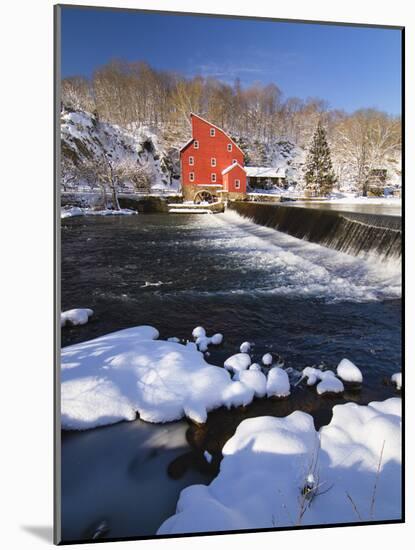 Winter Scenic with a Red Gristmill-George Oze-Mounted Photographic Print