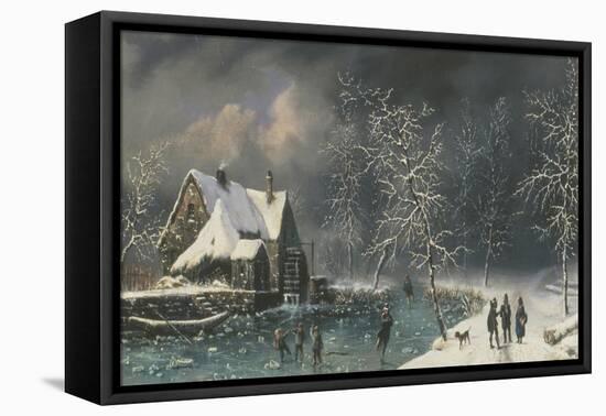 Winter Skating Scene-Louis Claude Mallebranche-Framed Stretched Canvas