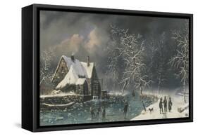 Winter Skating Scene-Louis Claude Mallebranche-Framed Stretched Canvas