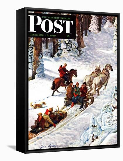 "Winter Sleigh Ride," Saturday Evening Post Cover, December 17, 1949-John Clymer-Framed Stretched Canvas