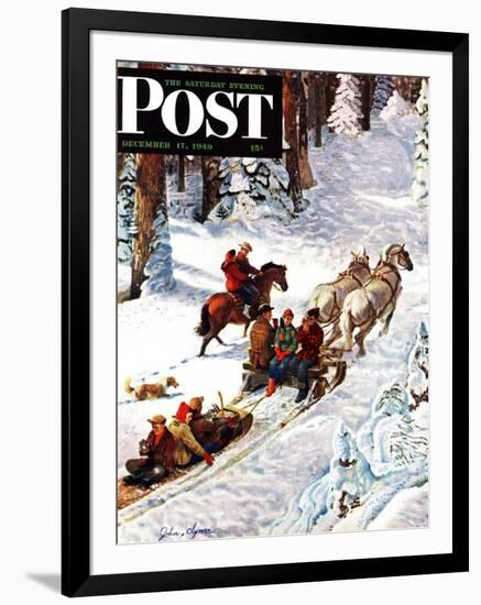 "Winter Sleigh Ride," Saturday Evening Post Cover, December 17, 1949-John Clymer-Framed Giclee Print