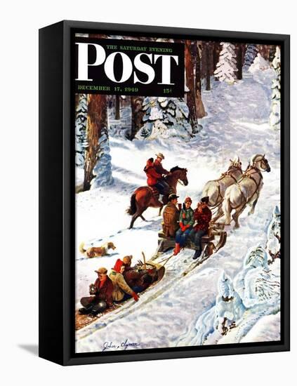 "Winter Sleigh Ride," Saturday Evening Post Cover, December 17, 1949-John Clymer-Framed Stretched Canvas