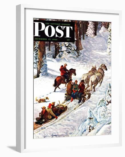 "Winter Sleigh Ride," Saturday Evening Post Cover, December 17, 1949-John Clymer-Framed Giclee Print