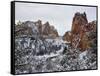 Winter snow at Smith Rock State Park, Crooked River, Terrebonne, Deschutes County, Oregon, USA-null-Framed Stretched Canvas