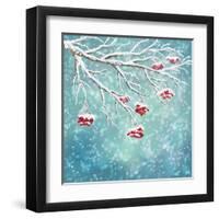 Winter Snow Covered Rowan Berry Background-kostins-Framed Art Print