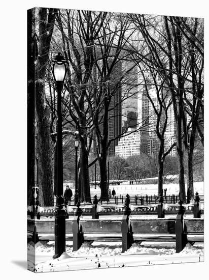 Winter Snow with Street Lamp in Central Park View-Philippe Hugonnard-Stretched Canvas