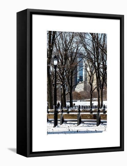 Winter Snow with Street Lamp in Central Park View-Philippe Hugonnard-Framed Stretched Canvas