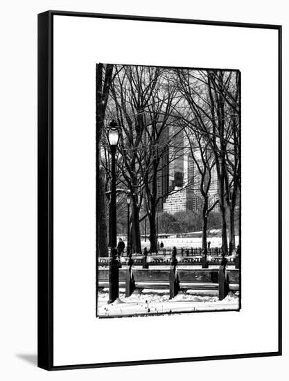 Winter Snow with Street Lamp in Central Park View-Philippe Hugonnard-Framed Stretched Canvas