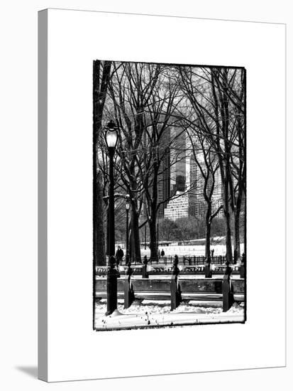 Winter Snow with Street Lamp in Central Park View-Philippe Hugonnard-Stretched Canvas