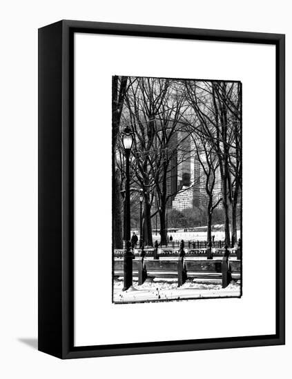 Winter Snow with Street Lamp in Central Park View-Philippe Hugonnard-Framed Stretched Canvas