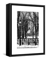 Winter Snow with Street Lamp in Central Park View-Philippe Hugonnard-Framed Stretched Canvas