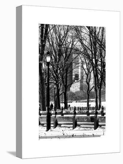 Winter Snow with Street Lamp in Central Park View-Philippe Hugonnard-Stretched Canvas