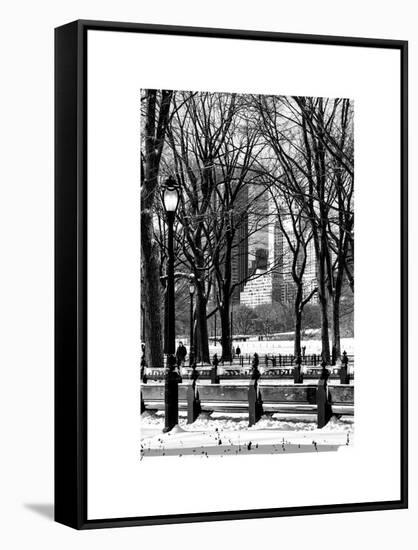 Winter Snow with Street Lamp in Central Park View-Philippe Hugonnard-Framed Stretched Canvas