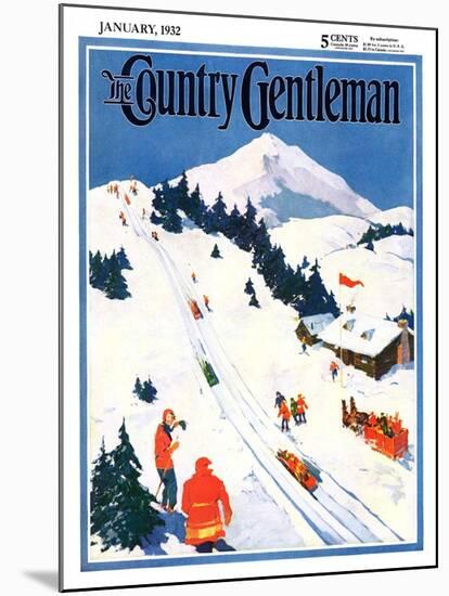 "Winter Sports Scene," Country Gentleman Cover, January 1, 1932-Dudley Gloyne Summers-Mounted Giclee Print