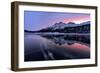 Winter sunrise on snowcapped mountains mirrored in the icy Lake Silvaplana, Maloja-Roberto Moiola-Framed Photographic Print