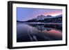 Winter sunrise on snowcapped mountains mirrored in the icy Lake Silvaplana, Maloja-Roberto Moiola-Framed Photographic Print