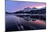 Winter sunrise on snowcapped mountains mirrored in the icy Lake Silvaplana, Maloja-Roberto Moiola-Mounted Photographic Print