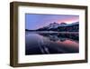 Winter sunrise on snowcapped mountains mirrored in the icy Lake Silvaplana, Maloja-Roberto Moiola-Framed Photographic Print