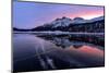 Winter sunrise on snowcapped mountains mirrored in the icy Lake Silvaplana, Maloja-Roberto Moiola-Mounted Photographic Print