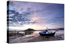 Winter Sunrise on the Aln Estuary Looking Towards Church Hill with Boats Moored and Reflections-Lee Frost-Stretched Canvas