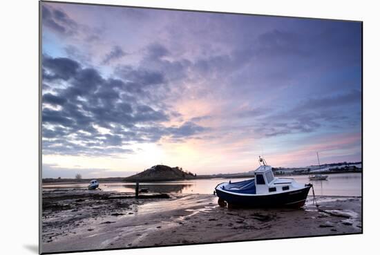 Winter Sunrise on the Aln Estuary Looking Towards Church Hill with Boats Moored and Reflections-Lee Frost-Mounted Photographic Print