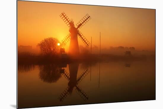 Winter sunrise over Thurne Mill, Norfolk Broads, Norfolk-Geraint Tellem-Mounted Photographic Print