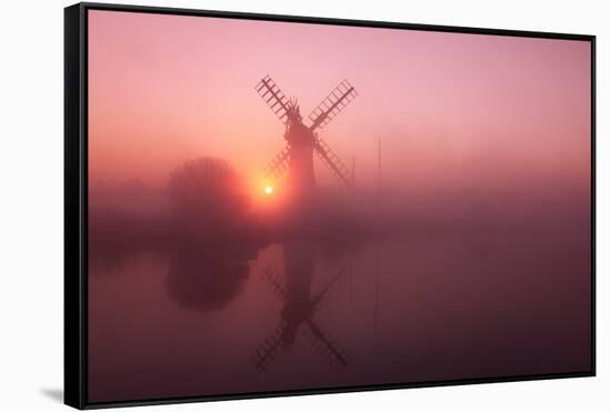 Winter sunrise, Thurne Mill, Norfolk Broads, Norfolk-Geraint Tellem-Framed Stretched Canvas