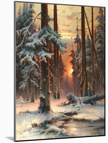 Winter Sunset in the Fir Forest, 1889-Juli Julievich Klever-Mounted Giclee Print