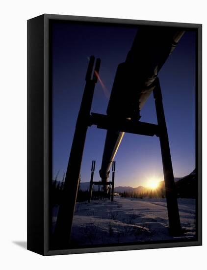 Winter Sunset on the Trans-Alaska Pipeline, Brooks Range, Alaska, USA-Hugh Rose-Framed Stretched Canvas