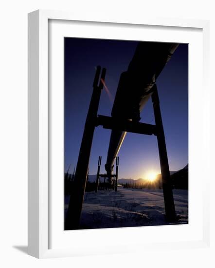 Winter Sunset on the Trans-Alaska Pipeline, Brooks Range, Alaska, USA-Hugh Rose-Framed Photographic Print