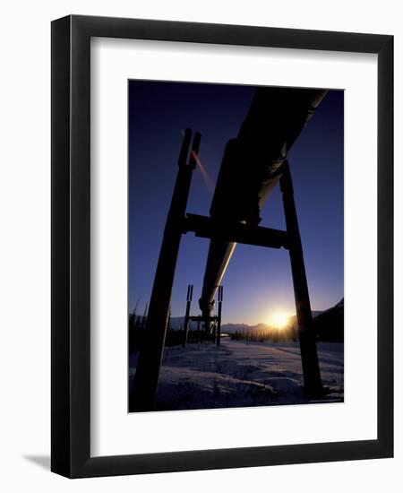 Winter Sunset on the Trans-Alaska Pipeline, Brooks Range, Alaska, USA-Hugh Rose-Framed Photographic Print