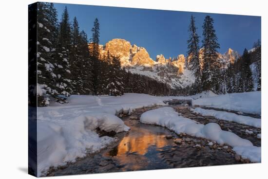 Winter Sunset over the St Martin's Blades, Dolomites, Italy.-ClickAlps-Stretched Canvas