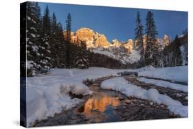 Winter Sunset over the St Martin's Blades, Dolomites, Italy.-ClickAlps-Stretched Canvas