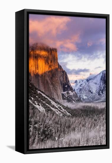 Winter sunset over Yosemite Valley from Tunnel View, Yosemite National Park, California, USA-Russ Bishop-Framed Stretched Canvas