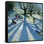 Winter Tree, Snow Sledgers, Calke Abbey, Derby-Andrew Macara-Framed Stretched Canvas