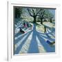 Winter Tree, Snow Sledgers, Calke Abbey, Derby-Andrew Macara-Framed Giclee Print