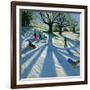 Winter Tree, Snow Sledgers, Calke Abbey, Derby-Andrew Macara-Framed Giclee Print