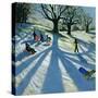 Winter Tree, Snow Sledgers, Calke Abbey, Derby-Andrew Macara-Stretched Canvas