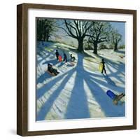 Winter Tree, Snow Sledgers, Calke Abbey, Derby-Andrew Macara-Framed Giclee Print