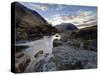 Winter View Along Partly-Frozen River Etive Towards Distant Mountains, Rannoch Moor, Scotland-Lee Frost-Stretched Canvas