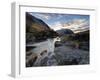 Winter View Along Partly-Frozen River Etive Towards Distant Mountains, Rannoch Moor, Scotland-Lee Frost-Framed Photographic Print