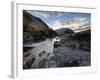 Winter View Along Partly-Frozen River Etive Towards Distant Mountains, Rannoch Moor, Scotland-Lee Frost-Framed Photographic Print