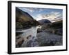 Winter View Along Partly-Frozen River Etive Towards Distant Mountains, Rannoch Moor, Scotland-Lee Frost-Framed Photographic Print