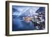 Winter View of Hallstatt, Traditional Austrian Wood Village, UNESCO World Culture Heritage Site. Al-Dzerkach Viktar-Framed Photographic Print