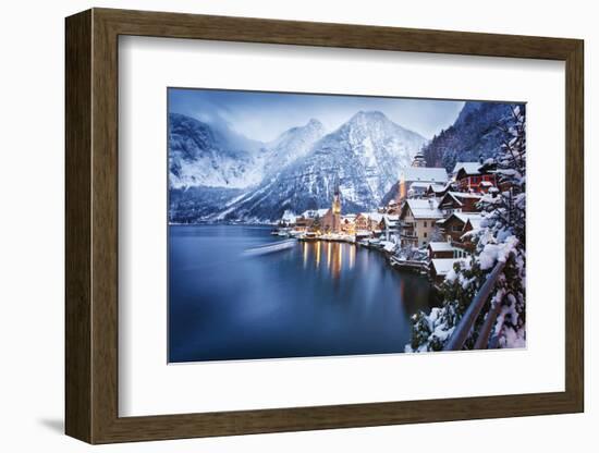 Winter View of Hallstatt, Traditional Austrian Wood Village, UNESCO World Culture Heritage Site. Al-Dzerkach Viktar-Framed Photographic Print