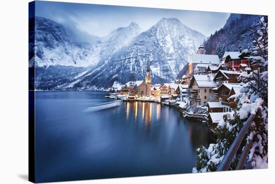 Winter View of Hallstatt, Traditional Austrian Wood Village, UNESCO World Culture Heritage Site. Al-Dzerkach Viktar-Stretched Canvas