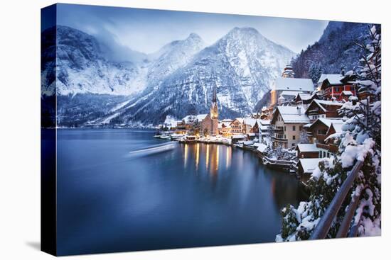 Winter View of Hallstatt, Traditional Austrian Wood Village, UNESCO World Culture Heritage Site. Al-Dzerkach Viktar-Stretched Canvas